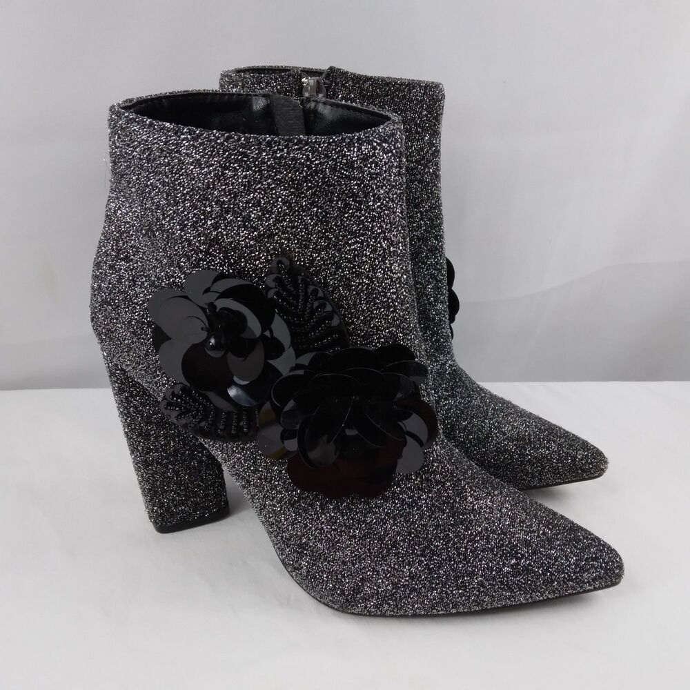 Qupid Bootie Black Silver Sparkly Embellished Elegant Point Toe Ankle Women's 8 - Picture 1 of 14